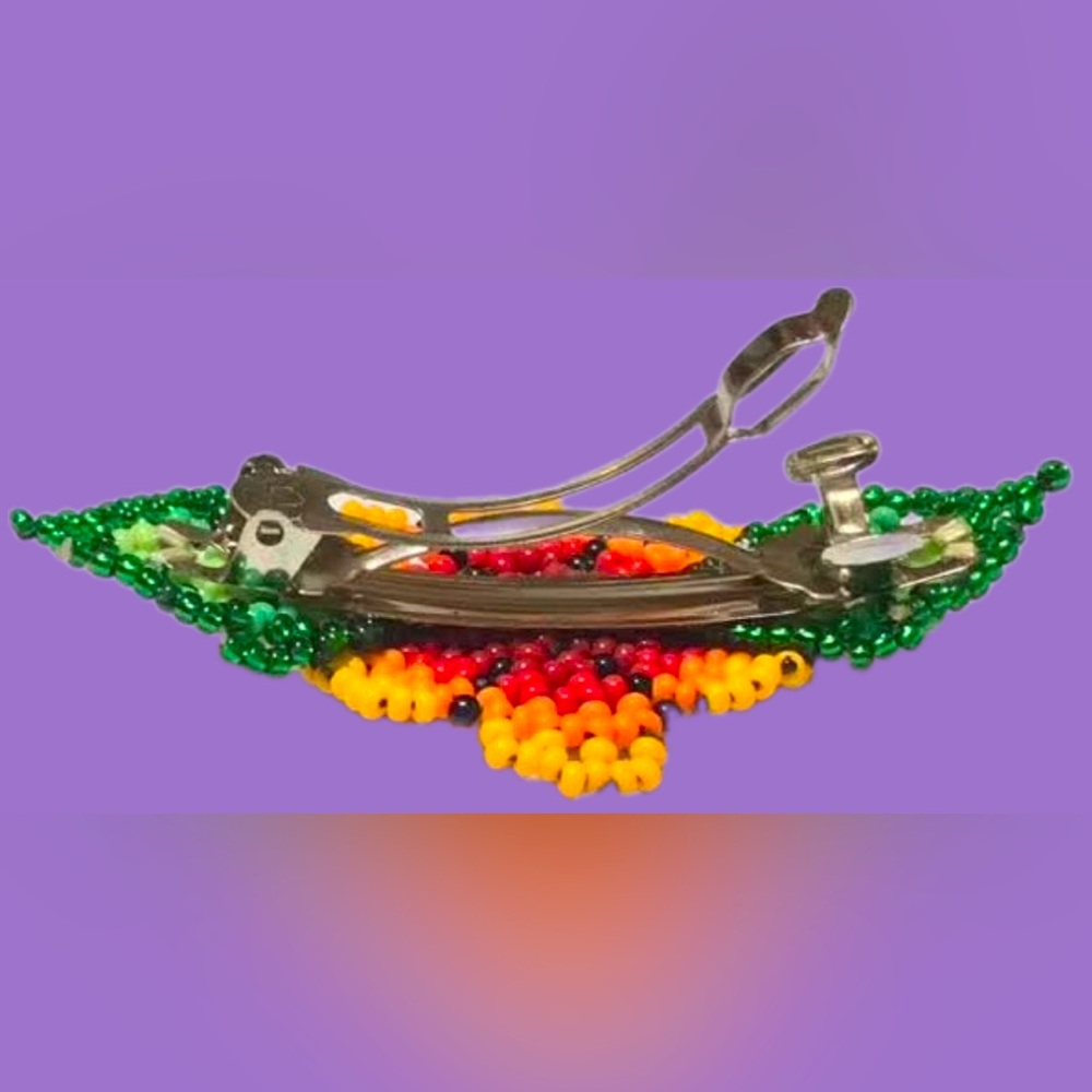 GrandmaMias Fiery Blooming Marigold Glass Seed Beaded French Hair Clip - Picture 7 of 7